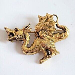 MMA gold tone dragon brooch figural fantasy pin 1984 Metropolitan Museum of Art